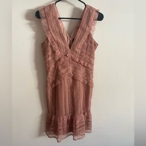 Bardot Blush Lace Mini Dress | Wedding Guest